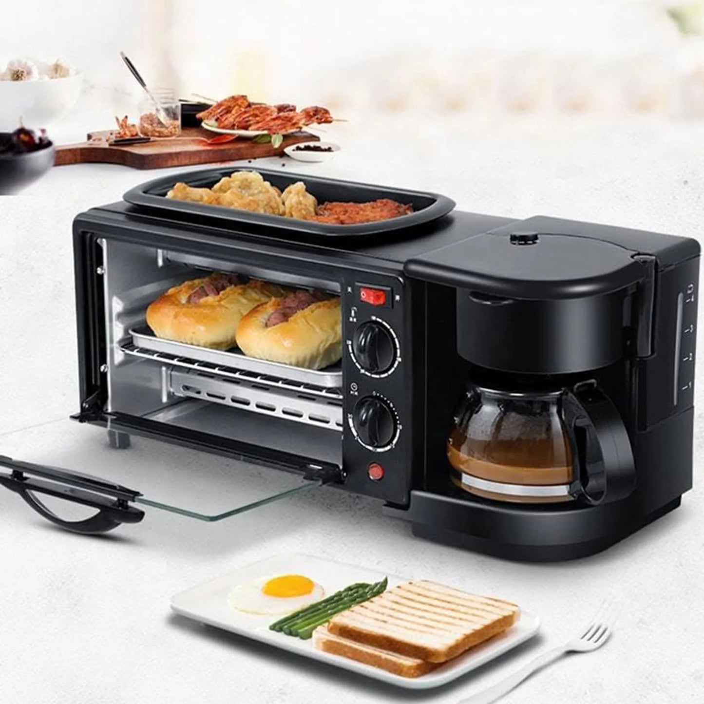 3-in-1 coffee machine with glass lid