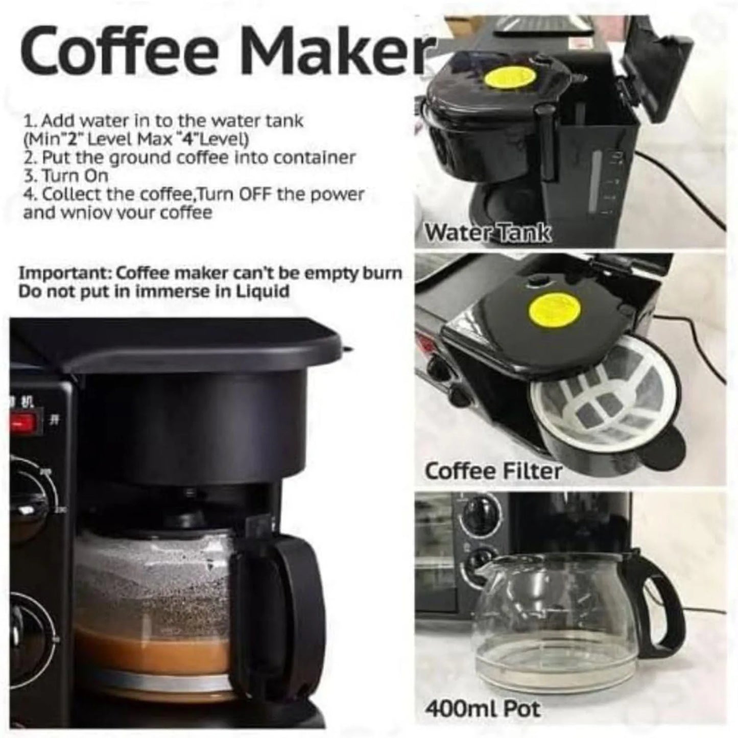 3-in-1 coffee machine with glass lid