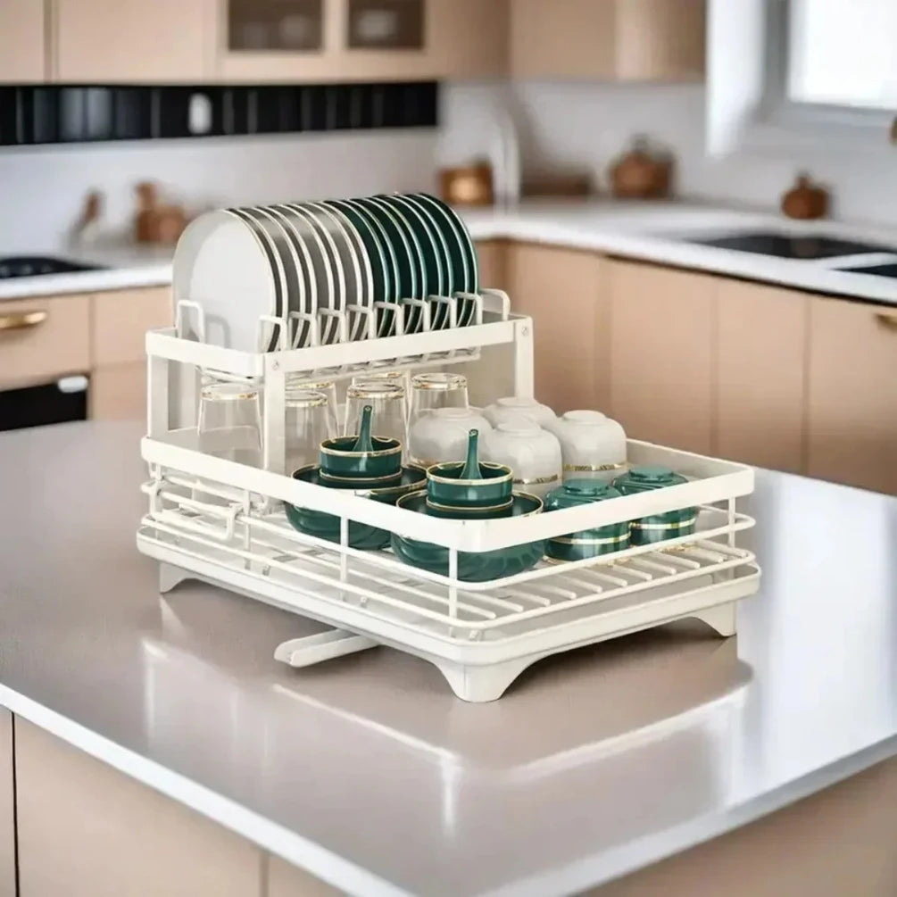 Adjustable 2-tier dish rack