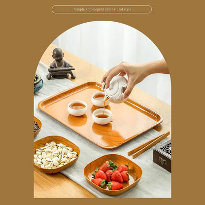 Kitchen Imitation Wood Grain Square Plate Japanese Simple Grain Dish Set For Tableware Kitchen Bowl Dish Dinnerware Cook Supplie