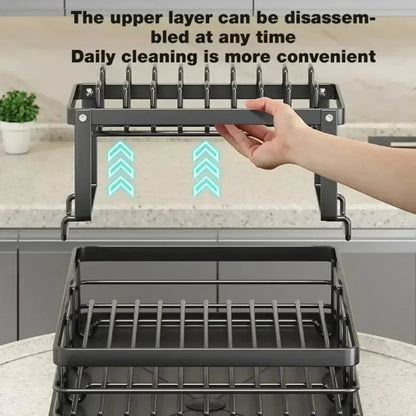 Adjustable 2-tier dish rack