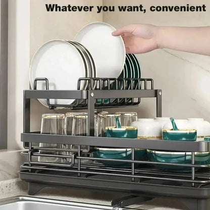 Adjustable 2-tier dish rack