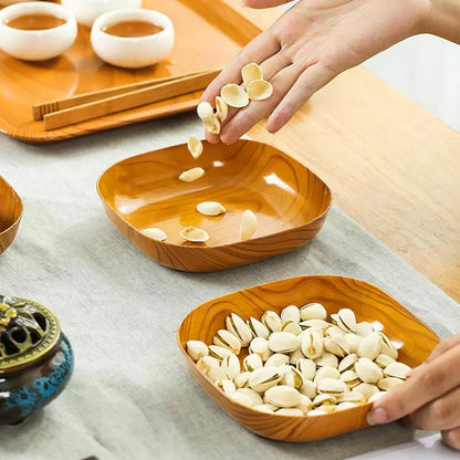 Kitchen Imitation Wood Grain Square Plate Japanese Simple Grain Dish Set For Tableware Kitchen Bowl Dish Dinnerware Cook Supplie
