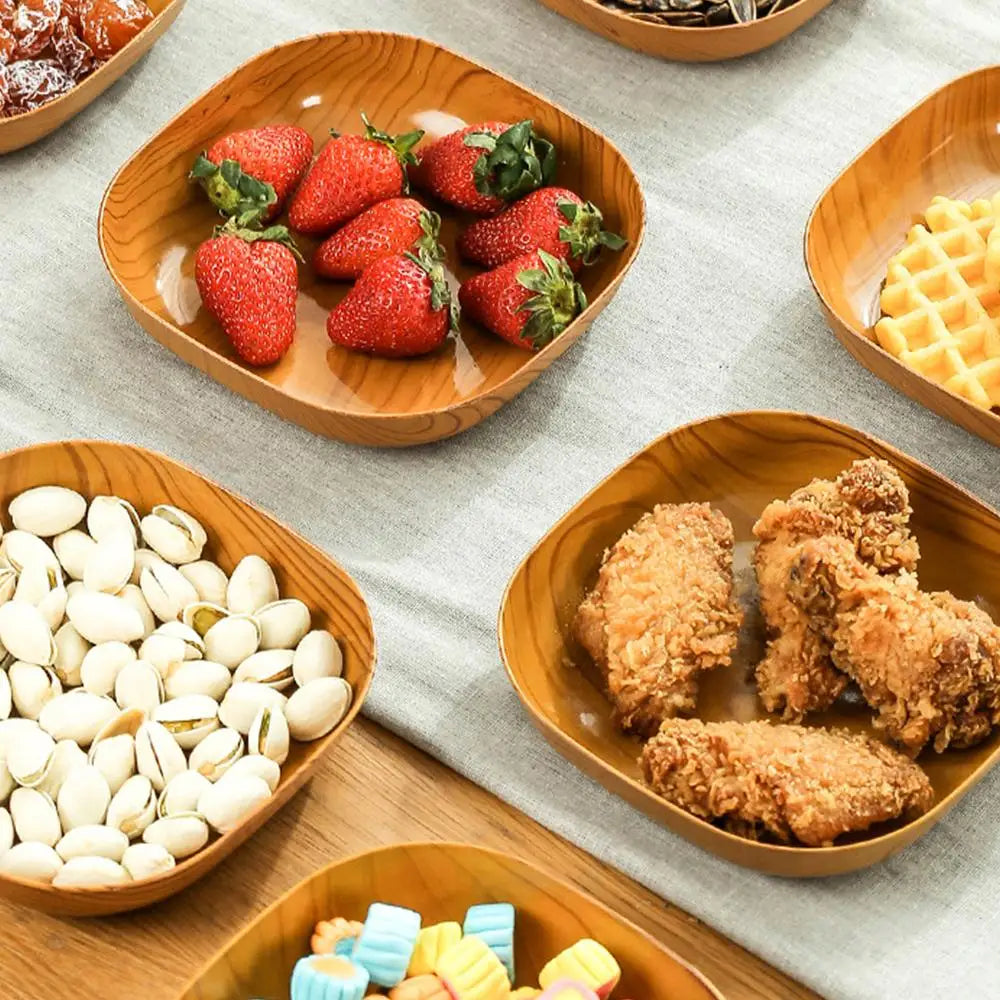 Kitchen Imitation Wood Grain Square Plate Japanese Simple Grain Dish Set For Tableware Kitchen Bowl Dish Dinnerware Cook Supplie