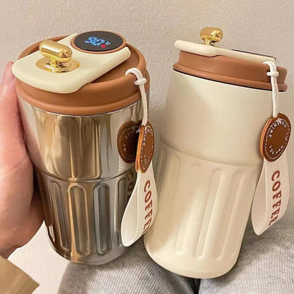 Thermos flask with temperature gauge