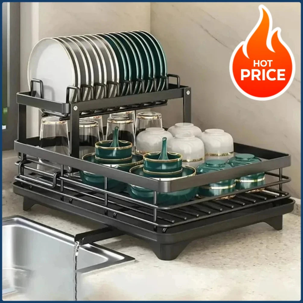 Adjustable 2-tier dish rack