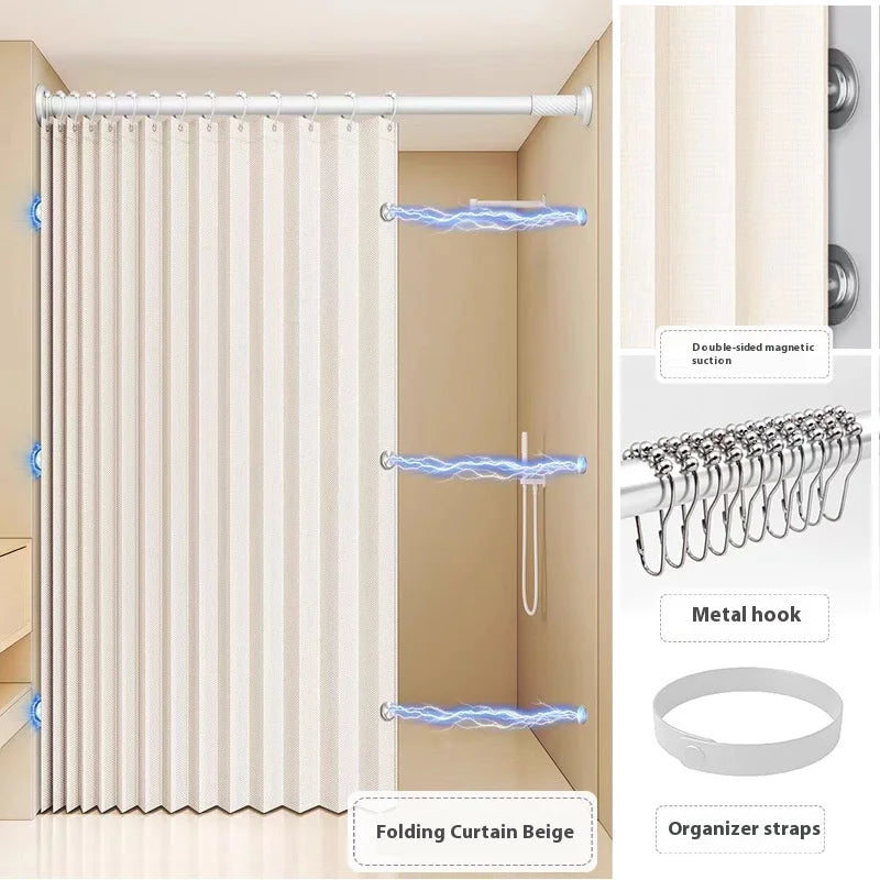 Foldable shower curtain for swimwear with magnets
